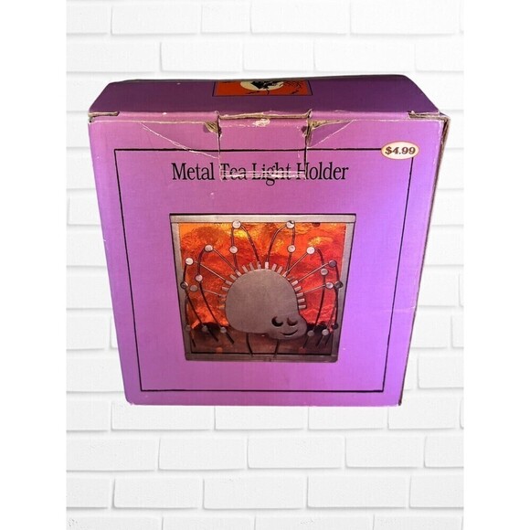 Unbranded Other - 5/$25 Spider Halloween Metal Tea‎ Light Holder Orange Glass Candle